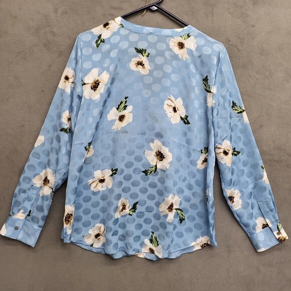 Ann Taylor Factory Womens Blue Floral Button Down Long‎ Sleeve Blouse Size Large - Picture 2 of 5